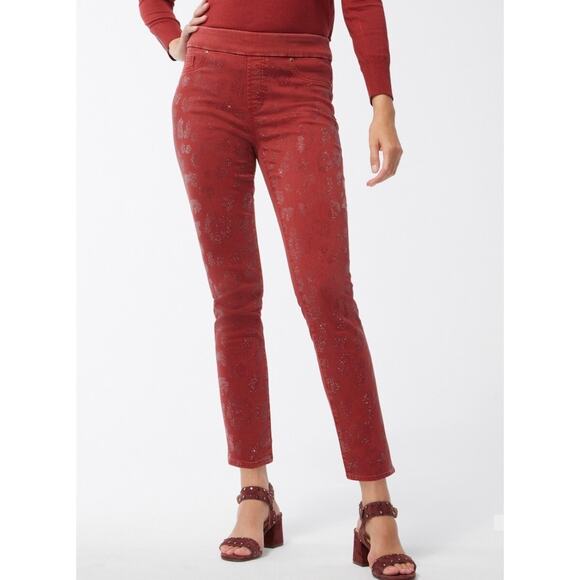 Chico’s Reddish Leopard Sparkle Pull-On Jeggings Women’s Size 8R - Picture 1 of 8